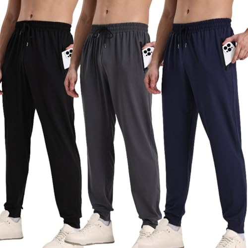 Hpbygstae 3-Pack Jogging Hosen,Herren Athletic Sweatpants, Sporthose Fitness,mit Reißverschlusstaschen,Laufen und Fitness Black,Dark Gray,Navy 2XL