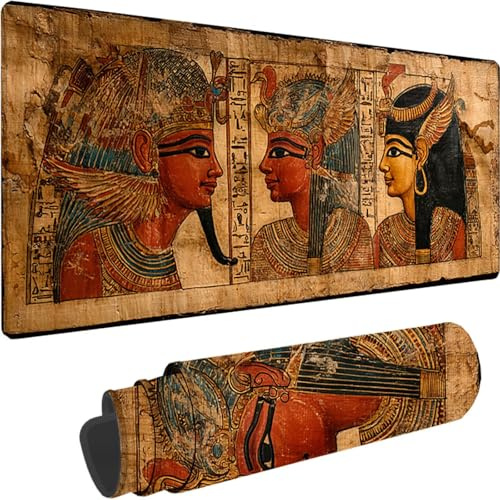 Brown Mouse Mat Large 900x300x3 mm Extended Gaming Mouse Pad Egyptian Pharaoh Desk Mat With Stitched Edges, Waterproof Soft Cloth Mousepad, Non-Slip Rubber Base Desk Pad for Office Accessories z-8450