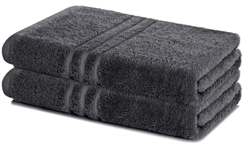 Lavea® 2er Badetuch 100x150 cm - Anthrazit | 100% Baumwolle, Großes Duschtuch, saugstark, weich und hautfreundlich, Frottierserie Elena, waschbar und strapazierfähig