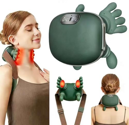 YGVQN Massaggiatore Cervicale 4D Senza Fili con Calore, 3 Livelli Intensità & 2 Temperature, Allevia Dolori Collo e Spalle, Ricaricabile USB-C, Massaggiatore per Casa, Ufficio, Viaggio