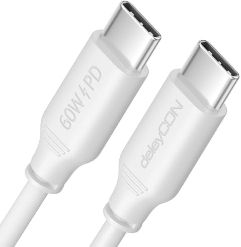 deleyCON 0,5m USB-C Kabel PD3.0 60W Schnellladekabel - Weiß | Kurzes 50cm, Ladekabel für iPhone 16/15 Pro Max, Galaxy S26/S25/S24/S23/S22, Pixel, iPad, MacBook, Switch, PS5