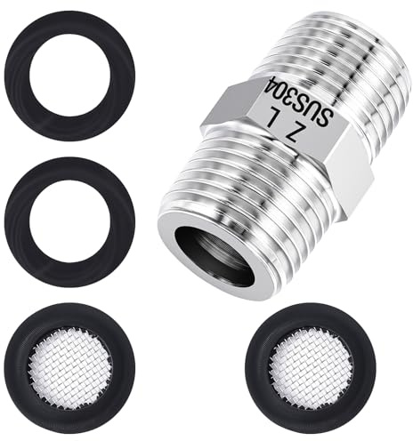 1/2 Zoll Duschschlauch Verlängerung, 20 mm Durchmesser Edelstahl Doppelnippel Duschschlauch mit 2 Filter Element und 2 Dichtungen für Rohre Anschlussstücke Ventile