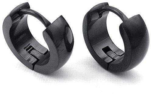 KONOV Schmuck Ohrringe Herren – Minimalistisches Design Ringe mit Scharnier – Edelstahl – für Herren – Farbe schwarz – mit Geschenktasche – f24058