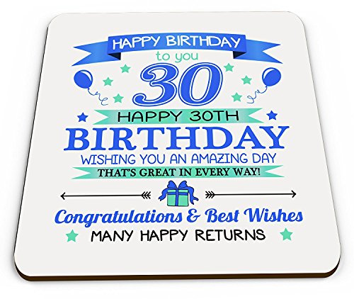 Happy Birthday To You Happy 30th Birthday Novelty Glossy Mug Coaster - Blue