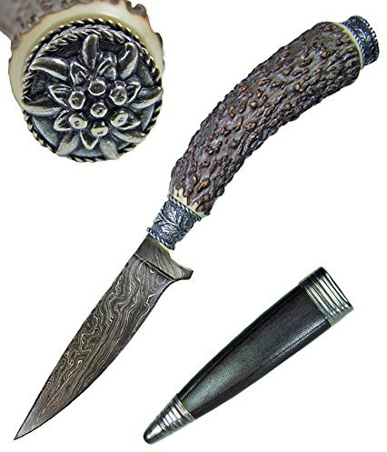 Funk Hirschhorn Trachtenmesser mit Damastklinge und Zierfigur - Edelweiß
