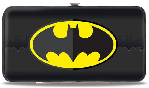 Buckle-Down Unisex Erwachsene Buckle-Down Scharnier – Batman Icon zentriert/Fledermaus-Signalstreifen schwarz/gelb/grau, Geldbörse, Mehrfarbig, 7 x 4 US | Batman-Icon zentrierter Fledermaus-Signalstreifen, schwarz, gelb, grau, Kreditkartenfächer, veganes Leder