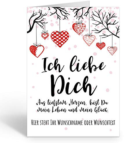 Große Ich Liebe Dich XXL-Karte zum Aufklappen (DIN A4) PERSONALISIERT - Herzen Vintage modern - mit Umschlag/Edle Design Klappkarte/Geburtstag/Valentinstag/Extra Groß/Gutschein
