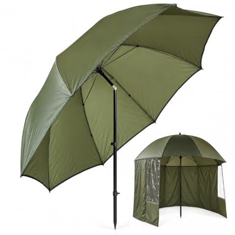 TRAXIS Eco Schirmzelt + Anbauzelt 250cm - Unzerstörbarer Schutz für Angler bei Regen, Sonne und Wind.