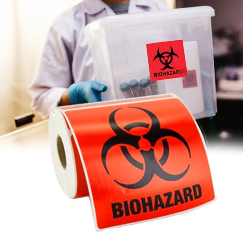 Warnschild mit Warnschild Biohazard Danger, 10,2 x 10,2 cm, wasserdicht, selbstklebend, hohe Temperaturbeständigkeit, langlebig, 250 Stück/Rolle