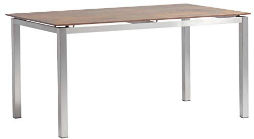 acamp Gartenmöbel Set Skye | 7tlg. | 6 Stapelsessel 56x57x89 cm | 1 Esstisch 150x90x75 cm | Edelstahl und Teakholz | HPL Wendetischplatte 12mm in Cemento Grano/Cemento Rusty