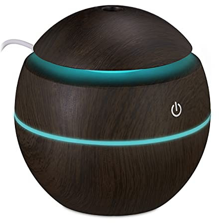 Relaxdays Aroma Diffuser, für Wasser, ätherische Öle, Raumbefeuchter 150 ml, LED Farbwechsel, USB Anschluss, Dunkelbraun