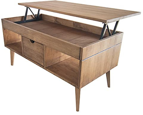 LoMasCasa - Couchtisch Karla, höhenverstellbar, mit zentraler Schublade, massives Kiefernholz in gewachster Holzfarbe konische Füße, Maße: 100 x 50 x 47 cm