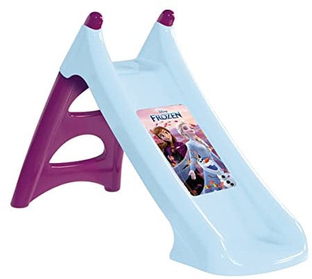 Smoby - Tobogán XS de Frozen, 90cm Superficie de Deslizamiento, Peldaños Antideslizantes, Tratamiento Anti-UV, con Conexión de Agua para Manguera de Jardín, A Partir de 2 años (820622)