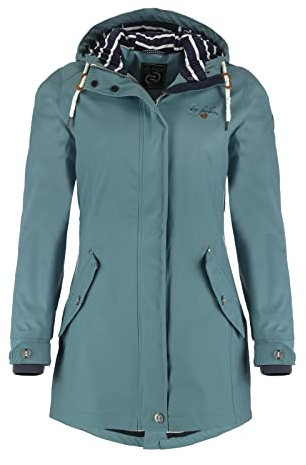 Dry Fashion Damen Regenmantel Kiel - Frauen Regenjacke Damen Jacke mit verstellbarer Kapuze Lang Winddicht Wasserdicht in Petrol Größe 42