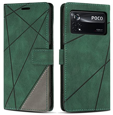 SONWO Etui Coque pour Xiaomi Poco X4 Pro 5G, Protection Housse en Cuir PU Portefeuille Livre pour Xiaomi Poco X4 Pro 5G, Emplacements Cartes, Vert
