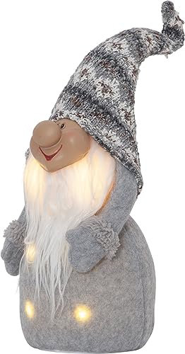 EGLO LED Weihnachtswichtel Joylight, Leuchtfigur Wichtel aus Stoff mit Kunststoffkörper in Grau und Weiß, batteriebetriebene Weihnachtsdeko, Deko Figur Weihnachten Wohnzimmer, warmweiß
