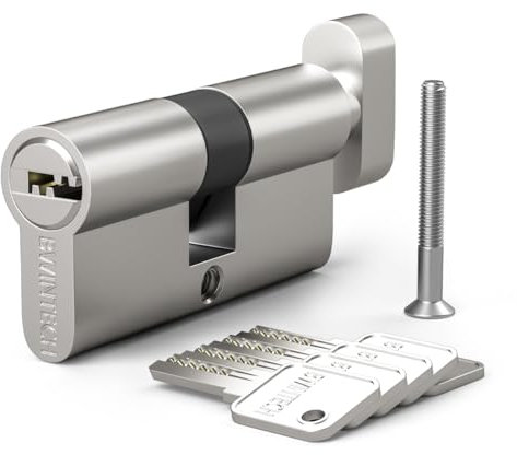 Bwintech 1 pz 45/55T mm Euro Cilindro in Ottone, 100mm Pomello/Chiave a Barile con 5 Chiavi Orizzontali in Ottone,Antipicking, Anti-perforazione, Anti-Snap, Anti-urto,Finitura in Nichel Satinato