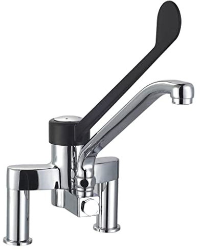 GGM Gastro Zwei-Loch-Armatur - Extra langer Wasserhahn - Schwenkbarer Hahn & Einhebelmischer - Schnellbefestigung - Elegant und robust - Hohe Stabilität - Verchromtes Metall - ZMBS2