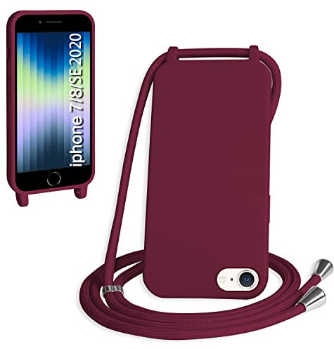 WenBaby Handykette für iPhone 7/8/SE 2020 Hülle mit Band,Handyhülle mit Schnur zum Umhängen Silikon Seil Necklace Schutzhülle mit Kordel Tasche Case TPU Bumper für iPhone 7/8/SE 2020- Rot
