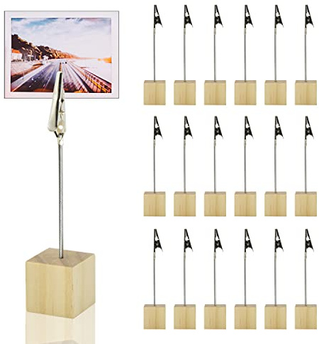 Fotohalter mit Klammern,20pcs Holz Kartenständer,Memohalter,Fotohalter Clip,Tischkartenhalter Platzkartenhalter,Memo Clip Halter mit Krokodilverschluss Holzsockel Fotoständer Tischkartenhalter Block
