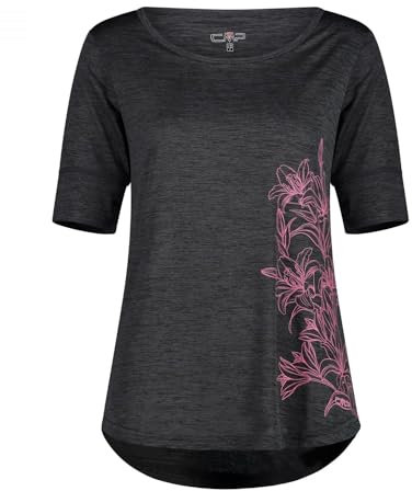 CMP Damen Melange Print T-Shirt, Antracite Mel.-pink Fluo, 36