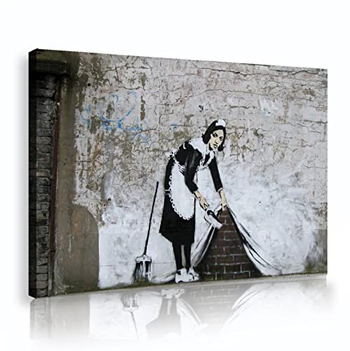 Leinwanddruck Wandkunst Banksy-Dienstmädchen Kehren unter Teppich Graffiti Street Art Kunst Banksy-Gemälde für Küchendekor 30x45cm Innenrahmen