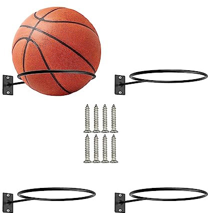 YunBey Wandhalterung Ball Halterung, 4 Stück Metall Ballhalter Schwarz, Basketball Halter Wand mit Schrauben für Fußball, Basketball, Volleyball, Rugby Display