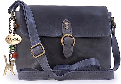 Catwalk Collection Handbags - Damen Leder Umhängetasche - Crossbody Bag/Handtasche Klein - Verstellbarer Schultergurt - FREYA - Blau