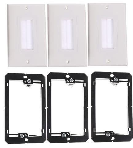 TOVINANNA Single Brush Wall Plate with Cable Pass Through Insert and 1 Gang Low Voltage Bracket Decora Brush Faceplate Set for Wall Mount Cable Management 6pcs 3 Mounting Stands