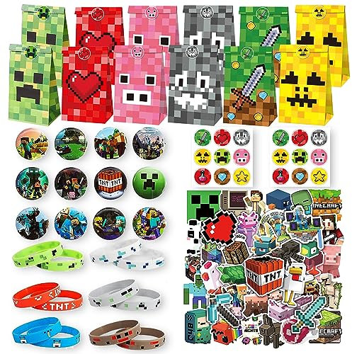 Videogiochi Regali Bambini, Game Bomboniera Compleanno, Borsa Compleanno, Bracciale in Silicone, Adesivi, Distintivo, Kit Giochi Feste a Tema, Forniture per Ragazzi Festa di Compleanno