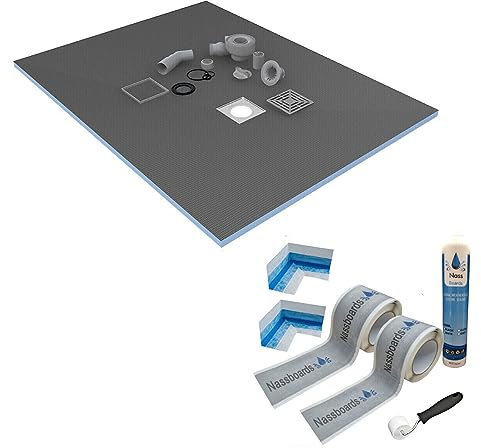 Nassboards Wetroom Shower Tray & Sealing Kit Waterproof and Watertight Design with Drain and Installation Guide Including Sealing Tape, Grate, Base with XPS Quality Standard
