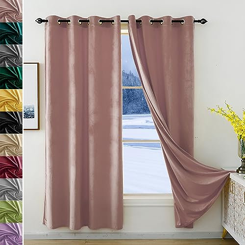 JRUI Rideaux Occultant Velours 200x150cm (LXH) Rose, Rideaux Thermiques Isolants Anti Froid Et Chaleur Lot De 1 à Oeillets Rideau Acoustique Opaque, pour Chambre, Salon, Bureau
