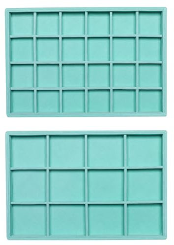 Frebeauty Stapelbarer Samt-Schmuck-Organizer für Schubladen, Schmuckaufbewahrung, Vitrine, Ohrstecker, Armbänder, Halsketten, Ringe, Accessoires, Tabletts für Damen und Mädchen (2er-Set) (Türkis)