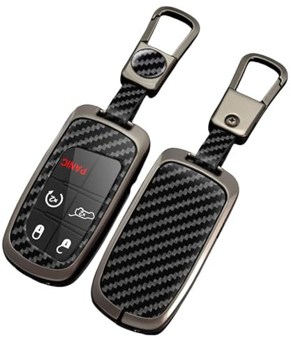 OTMIK Étuis pour clés de Voiture en Alliage de Zinc et Fibre de Carbone pour Jeep Renegade Compass Grand Cherokee pour Chrysler 300C Wrangler Dodge Accessoires pour Porte Clés (Noir)
