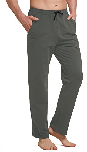 BALEAF Men's Sweatpants Casual Lounge Cotton Pajama Yoga Pants Open Bottom Straight Leg Male Sweat Pants with Pockets Gray S