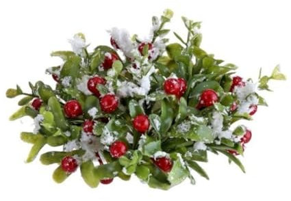 The Bridge Collection Buchsbaum und Beeren-Kerzenring – kleiner schneebedeckter Buchsbaum, 11,4 cm, Kerzenkranz, Tischdekoration für Urlaubsdekoration – Weihnachtskranz