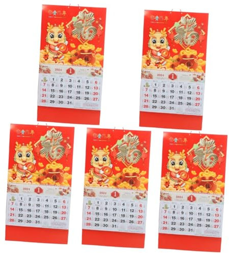Operitacx 5 Stück 2024 Wandkalender 2024 Tageskalender Jahreskalender 2024 Neujahrskalender Chinesischer Abreißkalender Chinesischer Monatskalender 2024 Chinesischer Stil Wandbehang Papier