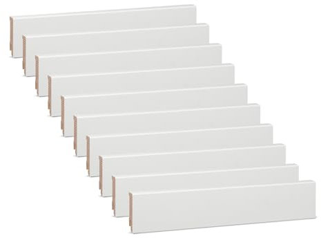 Vorteilspack KGM Sockelleiste Modern - Weiß lackierte Fußbodenleiste aus Kiefer Massivholz - Maße: 2400 x 16 x 58 mm - 10 Stück / 24M