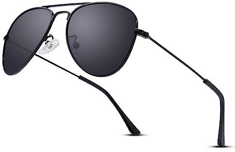 LOJUDI Kids Pilot Sunglasses Boys - Girls Polarised Mirror Childrens Sunglasses Metal Frame with UV400 Protection-Black Frame/Grey Lens