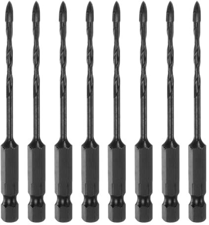 sourcing map 8pcs Concrete Masonry Drill Bits 3mm (1/8) Tungsten Carbide Tip Chrome Plated Long Triangle Cross Drill Bit for Ceramic Tile Brick Glass Plastic Wood, Black