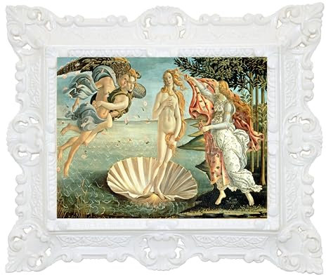 LIGUORO SHOP Bild Die Geburt der Venus di Botticelli, Reproduktion auf Banner, Leinwand mit barocken Rahmen, 45 x 37 cm (weiß)