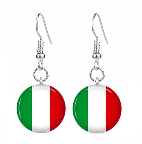 Ohrringe mit Flaggenmotiv von Italien in Clip-On-, Ohrstecker- und Tropfenform., 1.2cm x 1.2cm, Edelstahl