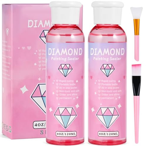 Cieex Diamond Art Sealer with Silicone Brush and Cleaning Brush Diamond Painting Accessories for Fixing and Diamonds Shine Permanently Jigsaw Glue Alternative (2 Bottles)
