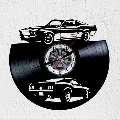 Viny Woody Klassisches amerikanisches Auto, Schallplattenuhr aus Vinyl Vinywoody Wanduhr aus Vinyl Vinyl, Muscle Pony, Auto, Wanddekoration, originelles Geschenk