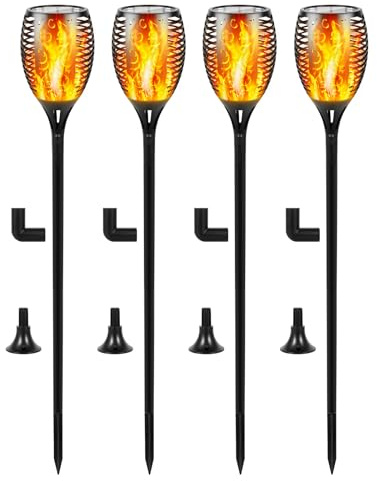 I-SHUNFA 96 LED Solar Light Outdoor Garden,43in Tall,IP65 Waterproof,4 Pack | Torch Flickering Dancing Flame Lights,3 Modes,Auto ON/Off Landscape Decorations for Pathway,Patio,Yard