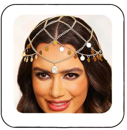 Fashey Women's Sequins Headchain Rhinestone Hairband, Gold, 1 Count (Pack of 1)