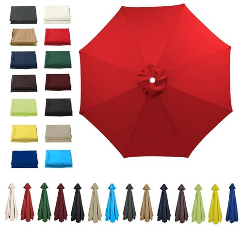 HonunGron Anti UV 50+ Auvent De Remplacement pour Parasol 2m/2,7m/3m, 6 Baleines/8 Baleines Toile De Parasol Déporté Remplacement pour Cour,Jardin,Plage,Terrasse (3m - 6 Ribs,Rouge)
