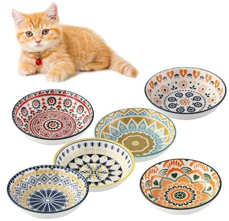 6 Piezas Comedero Gato Ceramica,Cuencos para Gatos Colores,250ml Platos para Gatos,Comedero Gato Elevado,Cuencos para Gatos para alimentación y Agua para Gatitos.