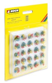 NOCH Profi-Grasbüschel „blühend“, Mehrfarbig beflockt 9 mm, für Modellbahnanlagen, ideal für Diorama und Garten Deko