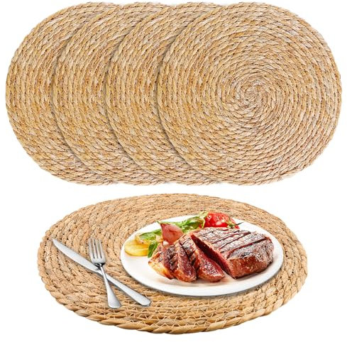 Tischset Rund Geflochten, 4 Pcs Rundes Tischset, Platzset Rund, 33cm Hitzebeständige Geflochtene Platzsets, Handgemachte Runde Platzdeckchen, Tischsets Platzsets, Telleruntersetzer Für Esstisch Boho